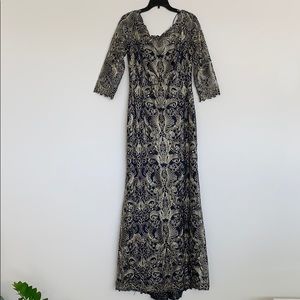 Tadashi Shoji Navy Gold Gown